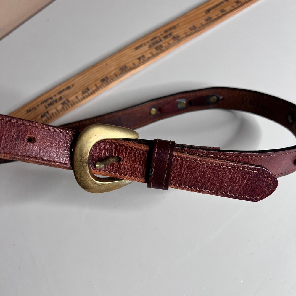 Fossil Vintage Brown Leather Belt Brass Link Hardware 98650M Size Medium - Picture 9 of 9